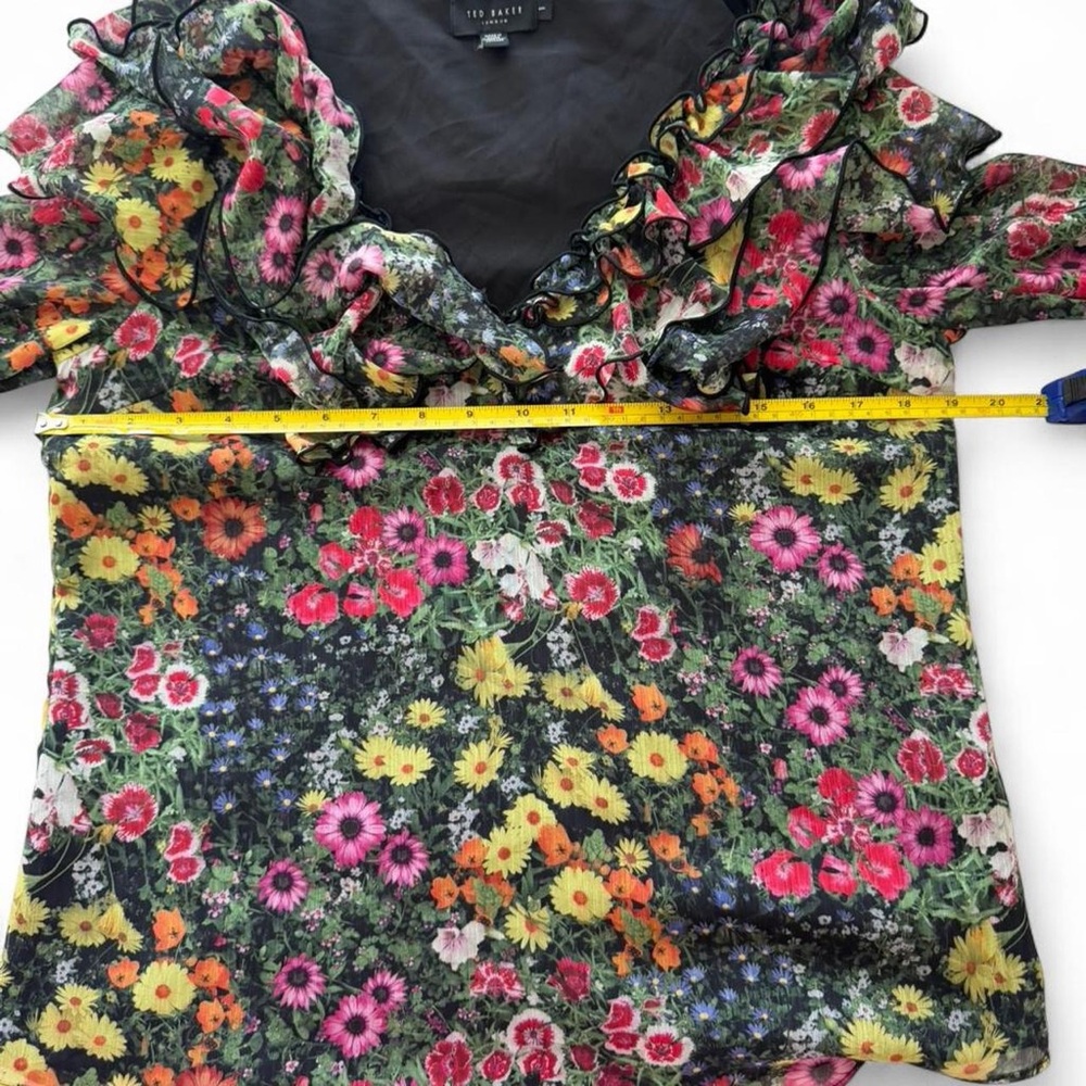 Ted Baker Amell Floral Ruffle Blouse Size 1 Coquette Romantic Feminine Spring - Picture 6 of 15